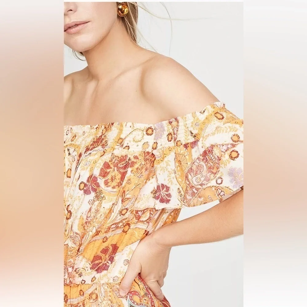 Free People Carmen Jumpsuit Off Shoulder Floral Wide Leg Size S